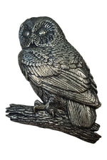 Load image into Gallery viewer, OWL BROOCH Vintage Pewter Tawny Owl on Matching Pewter Branch-Unbranded-The Freperie
