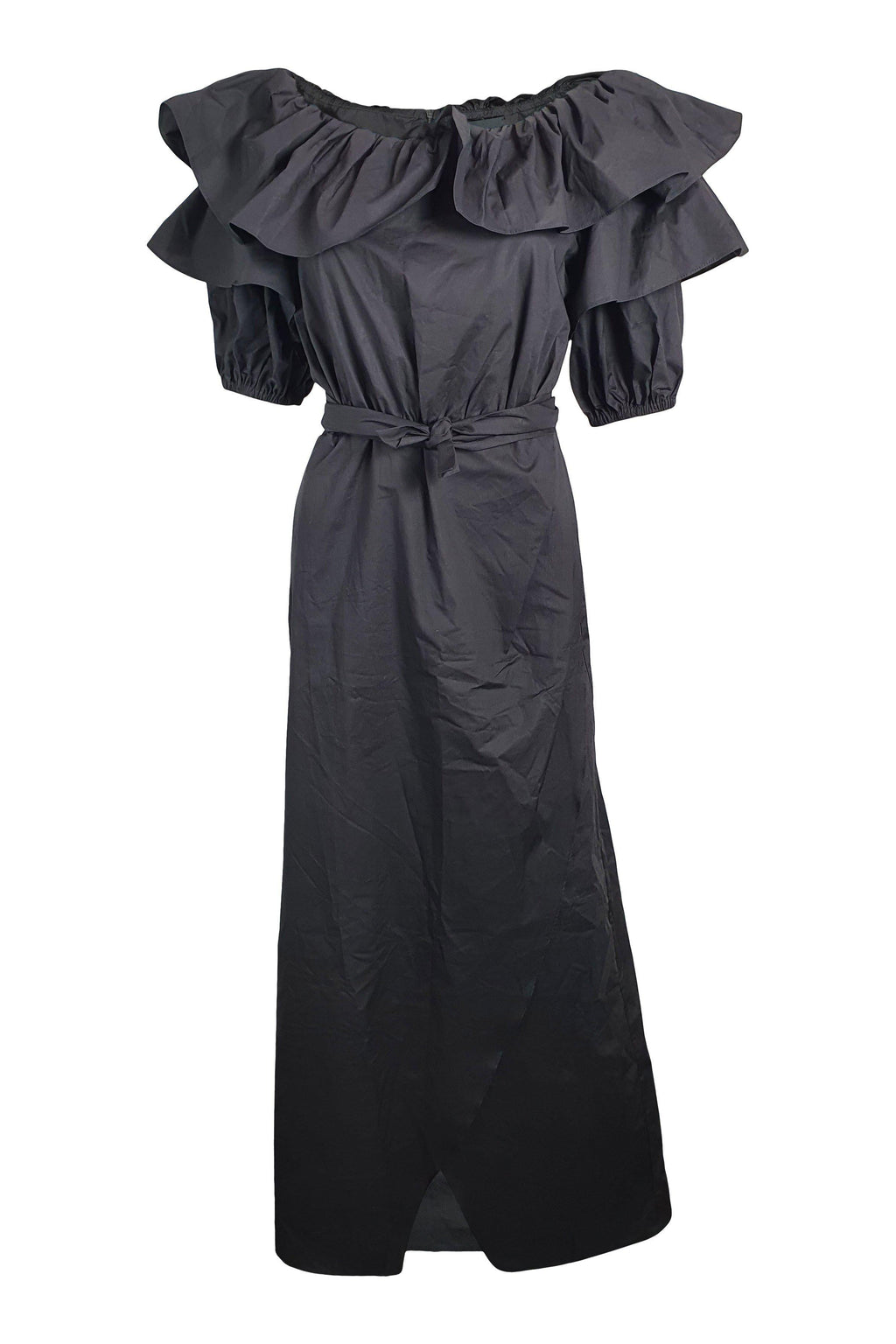 PAPER London Black Puff Sleeve Off Shoulder Gaga Dress (UK 10)-The Freperie