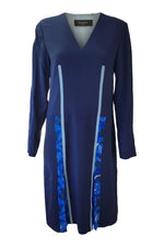 Load image into Gallery viewer, PAUL SMITH 100% Silk Blue Long Sleeved Tunic Dress with Graphic Print Detail (IT 42)-Paul Smith-The Freperie