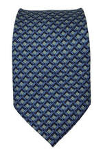 Load image into Gallery viewer, PIERRE CARDIN 100% Silk Tie Green Diamond Blue Background Stripe Repeat (60&quot;)-Pierre Cardin-The Freperie
