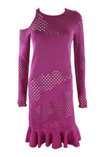 Load image into Gallery viewer, PINKO Fuchsia Laser Cut Bodycon Cold Shoulder Dress (L)-Pinko-The Freperie
