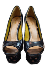 Load image into Gallery viewer, POLLINI Black Patent Leather Peep Toe Platform Heel (39)-Pollini-The Freperie
