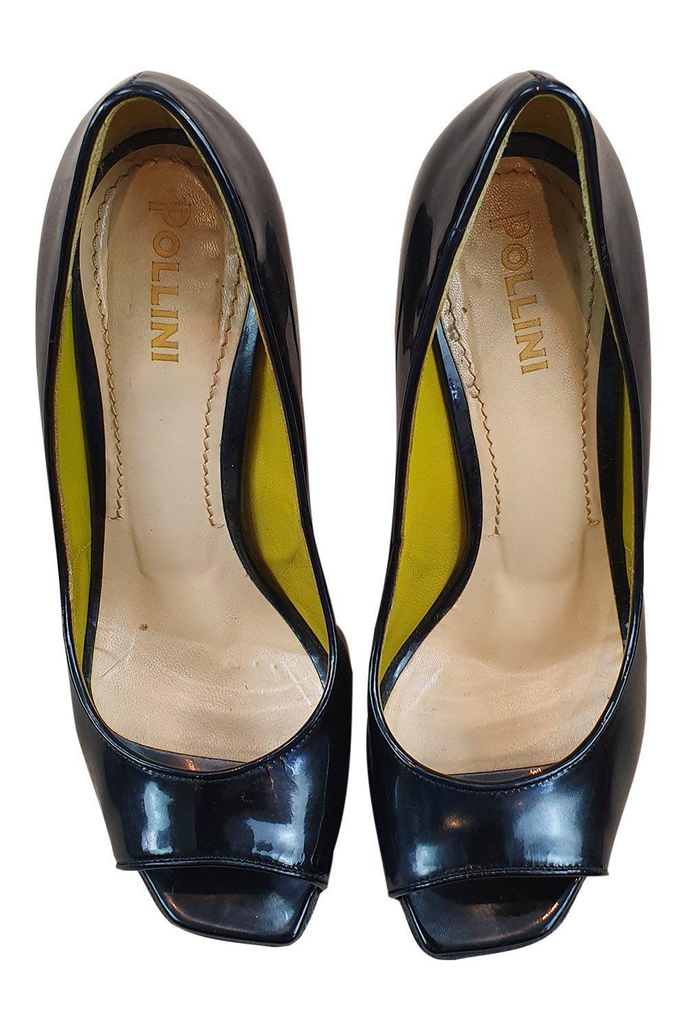POLLINI Black Patent Leather Peep Toe Platform Heel (39)-Pollini-The Freperie
