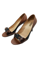 Load image into Gallery viewer, PRADA Bi Colour Open Toe Patent Heels (36)-Prada-The Freperie