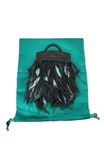 Load image into Gallery viewer, RIXO Black Satin and Feathered Flapper Style Mabel Bag (S)-Rixo-The Freperie