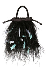 Load image into Gallery viewer, RIXO Black Satin and Feathered Flapper Style Mabel Bag (S)-Rixo-The Freperie