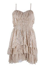 Load image into Gallery viewer, ROBERT RODRIGUEZ Gold Lace Tiered Mini Dress (6)-Robert Rodriguez-The Freperie