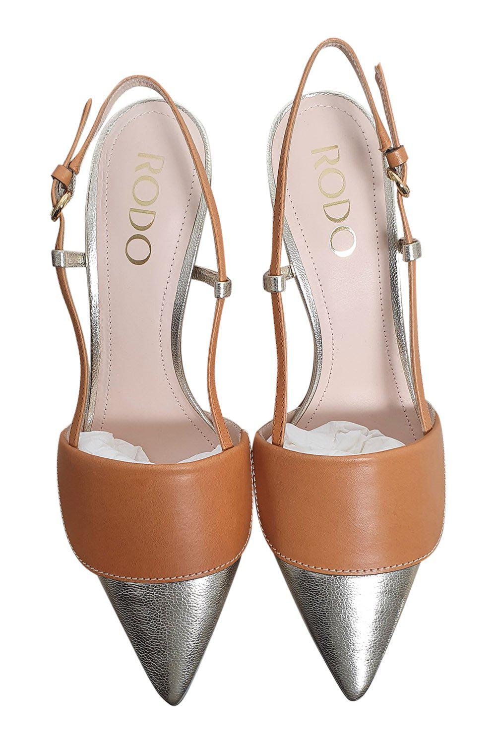 Rodo Platinum Nevada Gold And Nude Leather Slingback Heels (38)-The Freperie