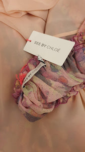 SEE BY CHLOÉ Pink Chiffon Floral Print Kaftan Midi Dress (UK 12)-The Freperie