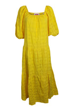 Load image into Gallery viewer, SOLID & STRIPED Sunshine Yellow Tonal Plaid Peasant Dress (XS)-The Freperie