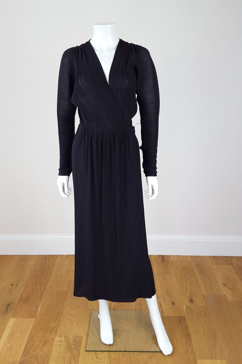 STELLA McCARTNEY Black Plisse Long Sleeve Pleated Faux Wrap Dress