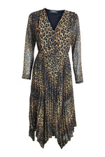 Load image into Gallery viewer, THE KOOPLES Leopard Print Scarf Hem Pleated Midi Dress (1 | EU 36 | UK 10 | IT 42)-The Freperie