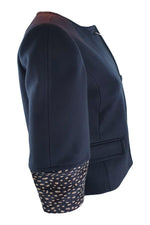 Load image into Gallery viewer, TORY BURCH Black Beige Peggy Calf Trim Wool Blend Jacket (4)-Tory Burch-The Freperie