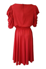 Load image into Gallery viewer, UNBRANDED Vintage Red Puffed Sleeved Diamante Bow Dress-The Freperie-The Freperie