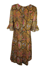 Load image into Gallery viewer, UNLABELLED Vintage Paisley Orange Long Sleeve Dress (M)-Unlabelled-The Freperie