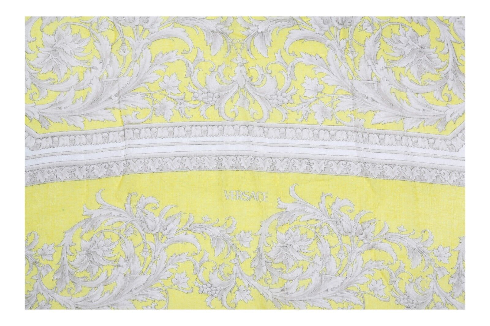 VERSACE Yellow 'Baroque' Print Cashmere Scarf-The Freperie