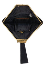Load image into Gallery viewer, VINTAGE 1930s 1940s Black Silk Fabric Brass Frame Wristlet Bag (S)-The Freperie
