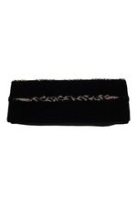 Load image into Gallery viewer, VINTAGE 1930s Black Velvet Long Rectangular Embroidered Striped Zardozi Clutch Bag (S)-Unbranded-The Freperie