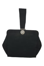 Load image into Gallery viewer, VINTAGE 1950s 1960s Black Fabric White Glass Clasp Wristlet Bag (S)-The Freperie
