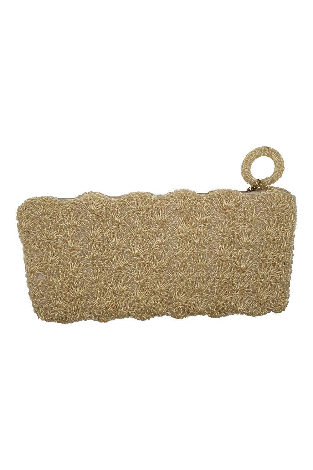 UNLABELLED VINTAGE light taupe shell woven clutch bag (M)-Unlabelled-The Freperie