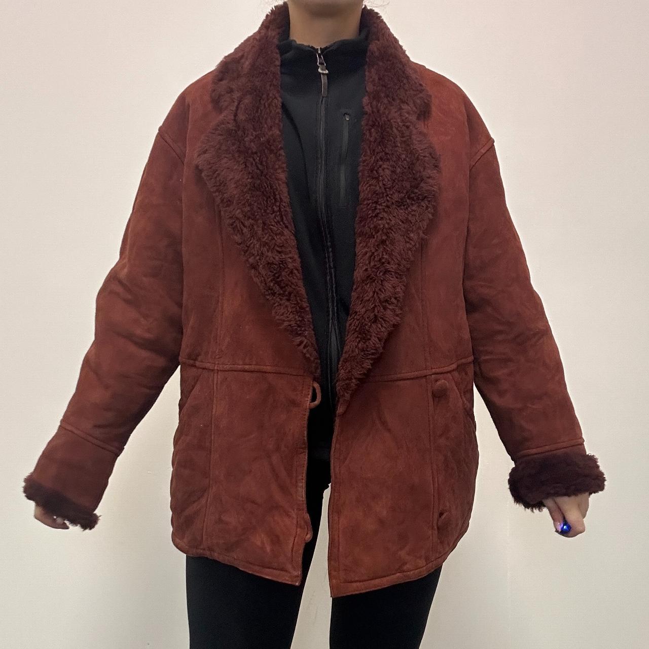 Anne Klein Red Shearling Suede Sheepskin Coat - UK 12-The Freperie