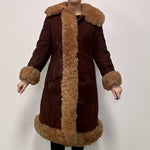 Load image into Gallery viewer, Brown Genuine Sheepskin Shearling Suede Coat - Medium-The Freperie
