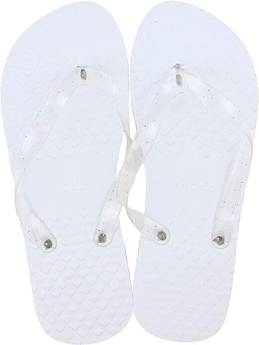 Wedding Party Glitter Flip Flops 10 Pack all Size UK 5-6 White in Organza bags-The Freperie