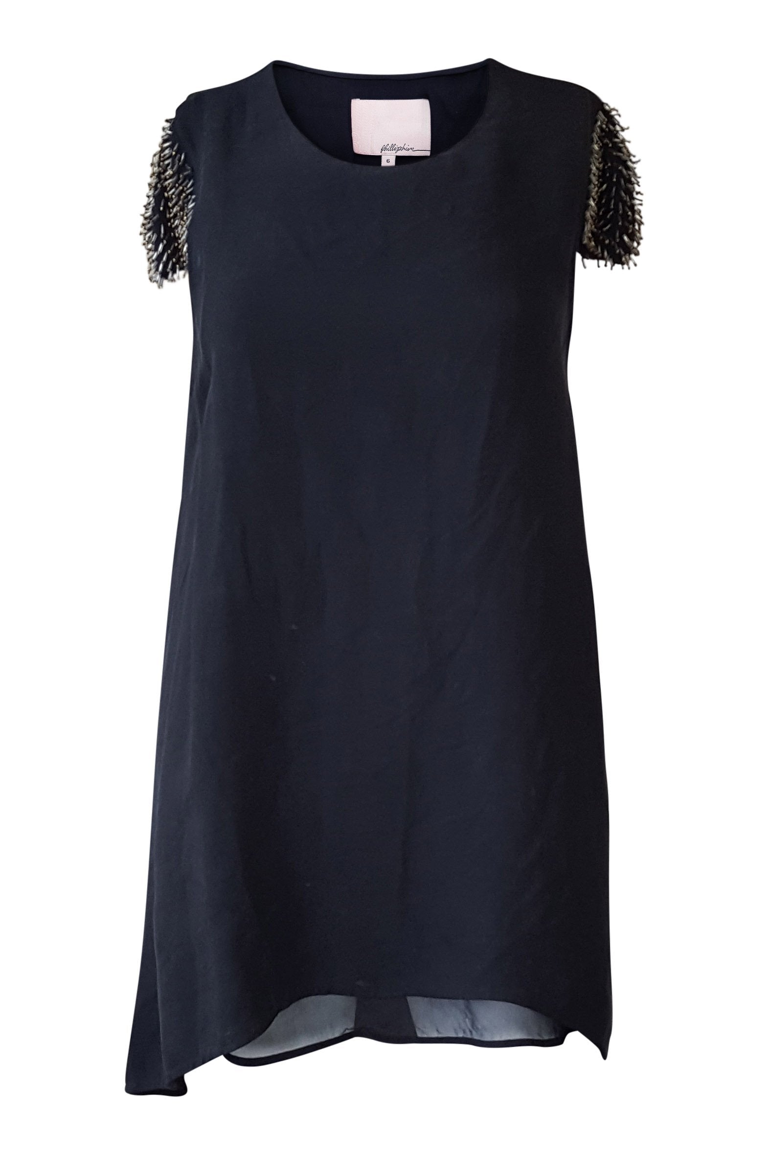 3.1 PHILLIP LIM Black Dress Short Sleeves Asymmetric Hem (UK 8) - Phillip Lim - The Freperie