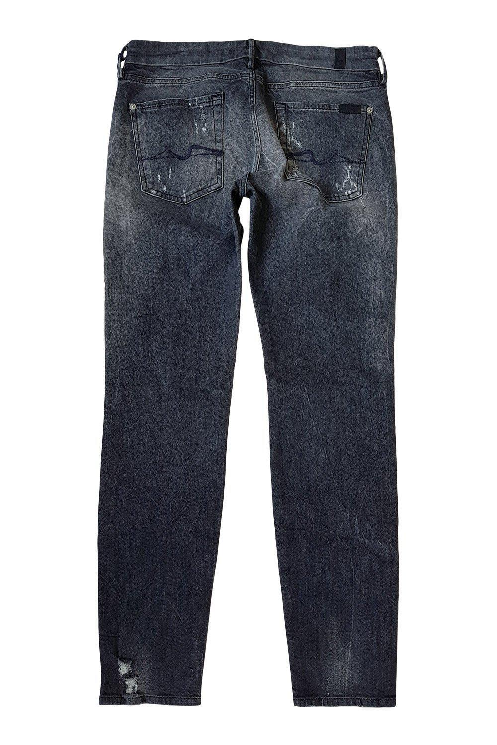 7 SEVEN FOR ALL MANKIND Slim Cigarette Jeans Authentic Grey Distress (W28 L29)-Seven For All Mankind-The Freperie