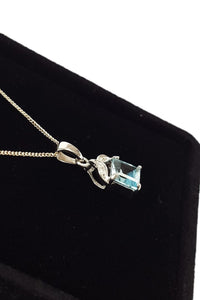 925 STERLING SILVER Aquamarine & Diamond Necklace-The Freperie-The Freperie