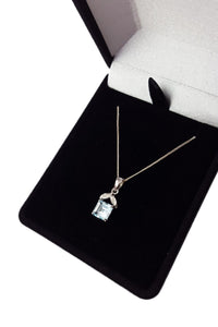 925 STERLING SILVER Aquamarine & Diamond Necklace-The Freperie-The Freperie
