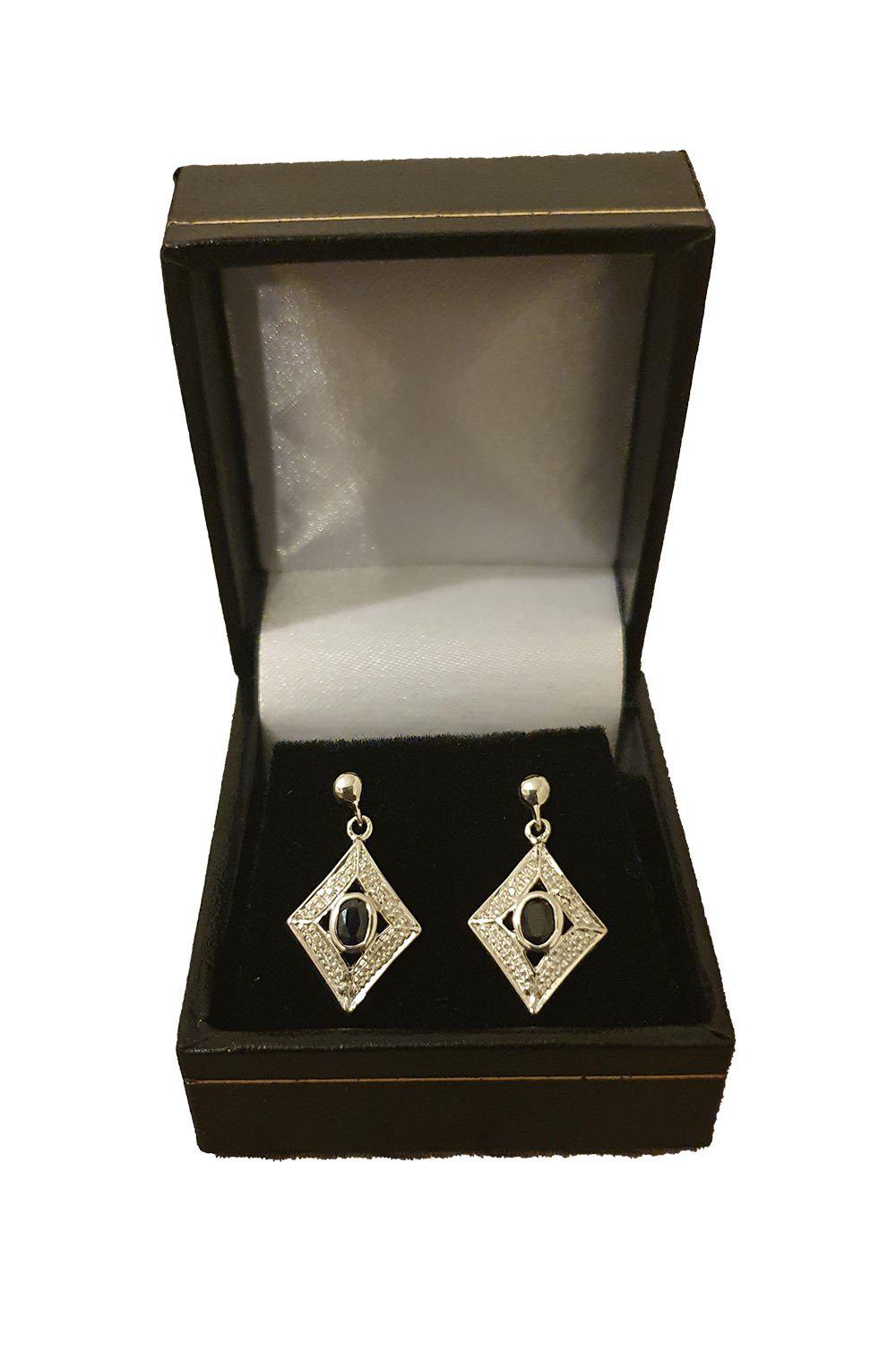 925 STERLING SILVER Unbranded Diamond Shaped Black Sapphire Earrings (0.7")-The Freperie