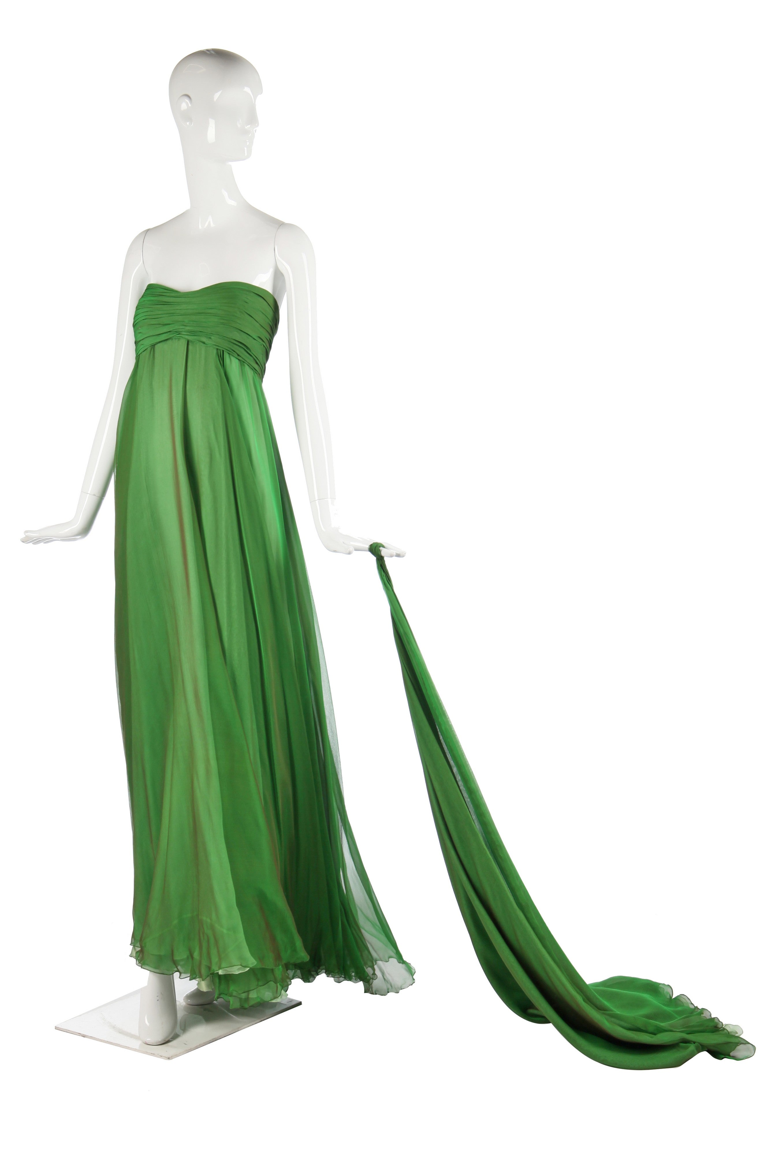 A changeant vintage green/purple silk-chiffon evening gown, 1990s-The Freperie