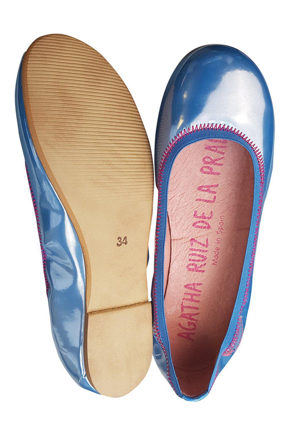 AGATHA RUIZ DE LA PRADA Girls Patent Leather Azul Blue Ballet Pumps (34)-Agatha Ruiz De La Prada-The Freperie