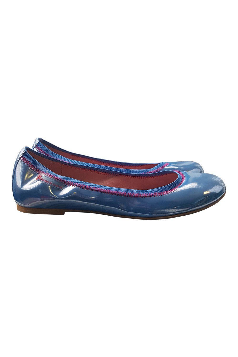 AGATHA RUIZ DE LA PRADA Girls Patent Leather Azul Blue Ballet Pumps (34)-Agatha Ruiz De La Prada-The Freperie