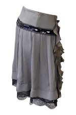 Load image into Gallery viewer, ALBERTA FERRETTI Grey Silk Frill Front Mini Skirt (38)-Alberta Ferretti-The Freperie
