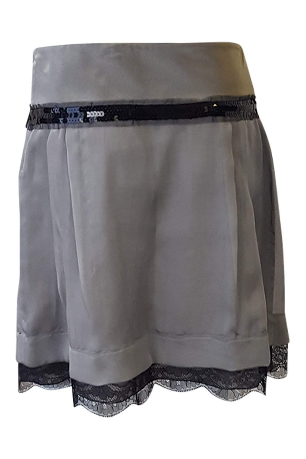 ALBERTA FERRETTI Grey Silk Frill Front Mini Skirt (38)-Alberta Ferretti-The Freperie