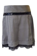 Load image into Gallery viewer, ALBERTA FERRETTI Grey Silk Frill Front Mini Skirt (38)-Alberta Ferretti-The Freperie
