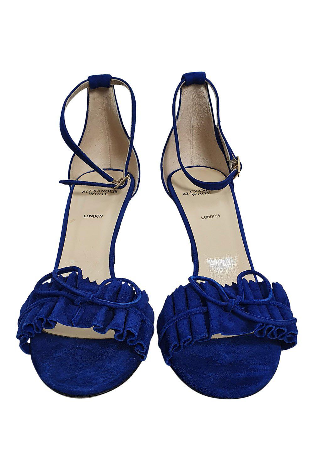 ALEXANDER WHITE Eva Electric Blue Suede Ankle-Strap Sandals (39.5)-Alexander White-The Freperie