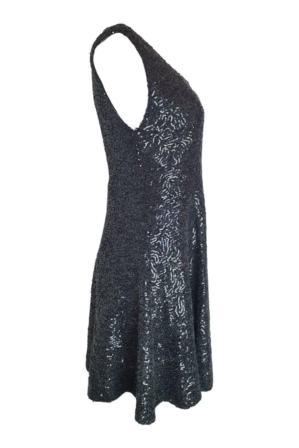 ALICE + OLIVIA Black Sequin Lace Back Fit and Flare Mini Dress (8)-Alice + Olivia-The Freperie