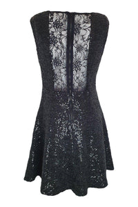 ALICE + OLIVIA Black Sequin Lace Back Fit and Flare Mini Dress (8)-Alice + Olivia-The Freperie