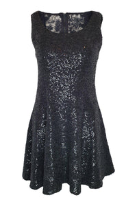 ALICE + OLIVIA Black Sequin Lace Back Fit and Flare Mini Dress (8)-Alice + Olivia-The Freperie