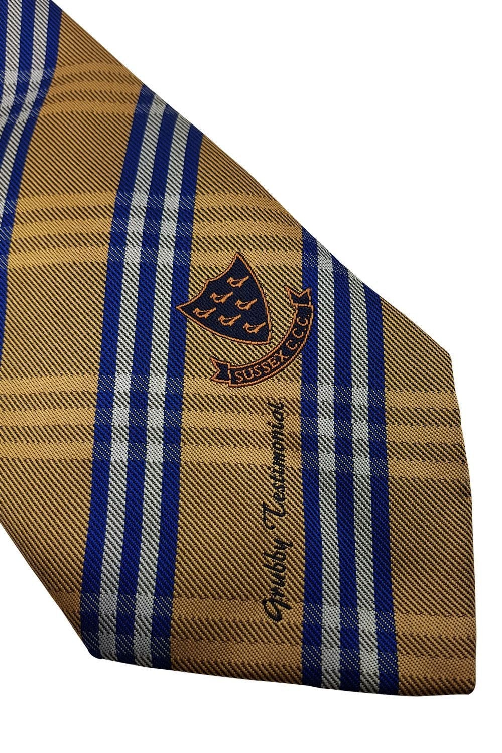 ALLEZ Sussex County Cricket Club Gold Checked Tie (59")-Allez-The Freperie
