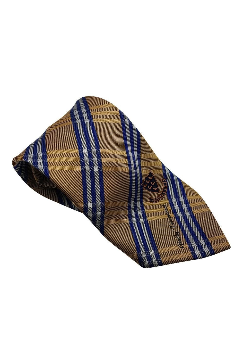 ALLEZ Sussex County Cricket Club Gold Checked Tie (59")-Allez-The Freperie