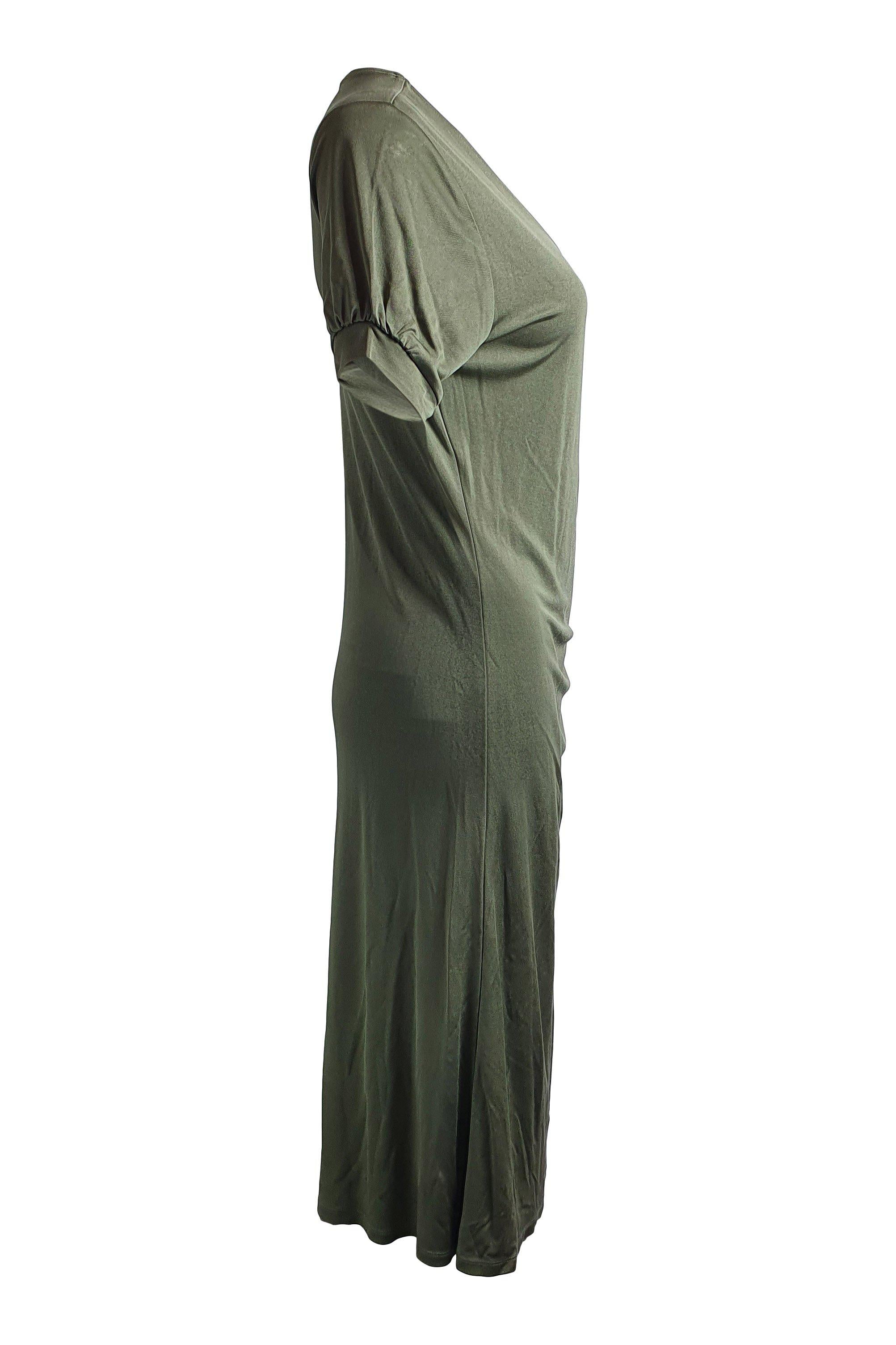 ALLUDE 100% Jersey Silk Khaki Green Gathered Midi Dress (XL)-Allude-The Freperie