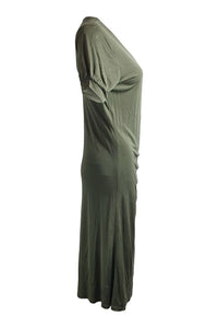 ALLUDE 100% Jersey Silk Khaki Green Gathered Midi Dress (XL)-Allude-The Freperie