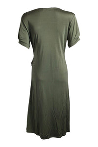 ALLUDE 100% Jersey Silk Khaki Green Gathered Midi Dress (XL)-Allude-The Freperie