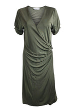 Load image into Gallery viewer, ALLUDE 100% Jersey Silk Khaki Green Gathered Midi Dress (XL)-Allude-The Freperie
