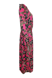 ALYSI CHOCOLAT Fuchsia Pink 3/4 Sleeve Floral Print Midi Dress (IT 42)-Alysi Chocolat-The Freperie