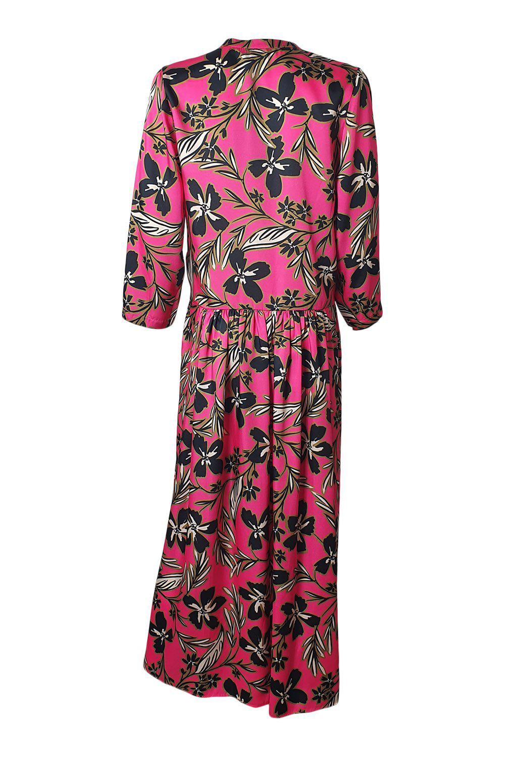 ALYSI CHOCOLAT Fuchsia Pink 3/4 Sleeve Floral Print Midi Dress (IT 42)-Alysi Chocolat-The Freperie